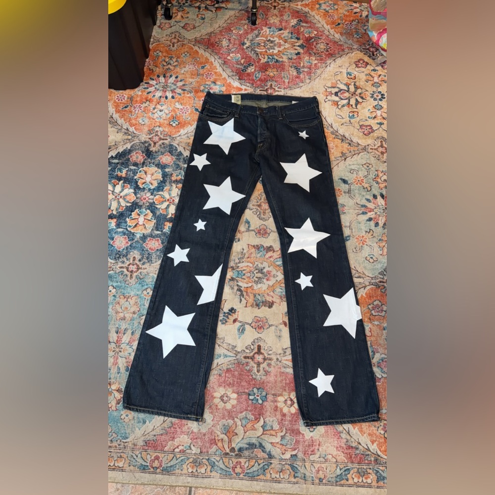Men's Size 32 Baggy Star Patterned Jeans